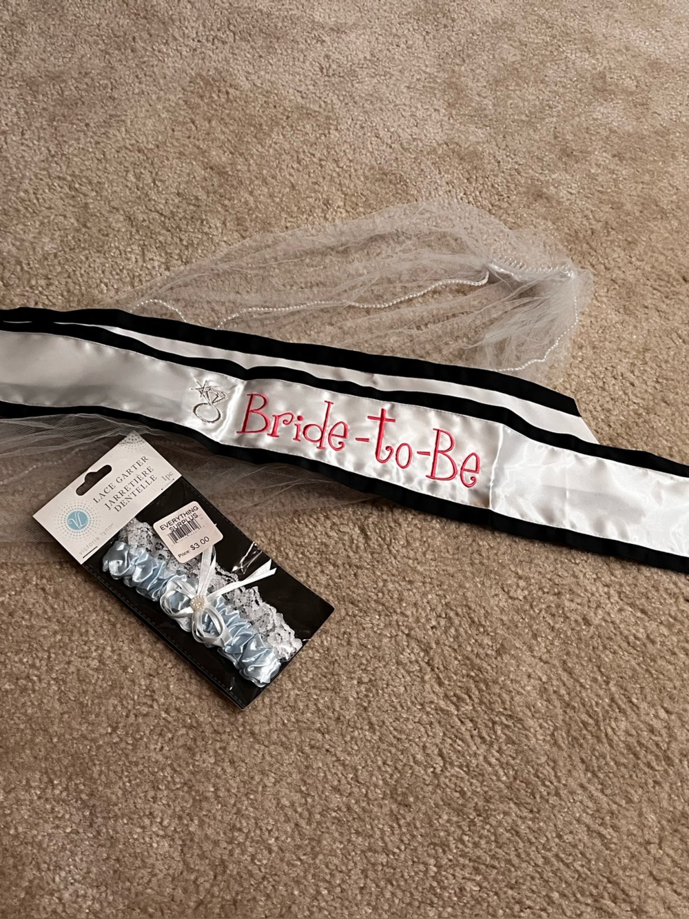 Bride-to-Be Satin Sash with Veil and Blue Garter Set